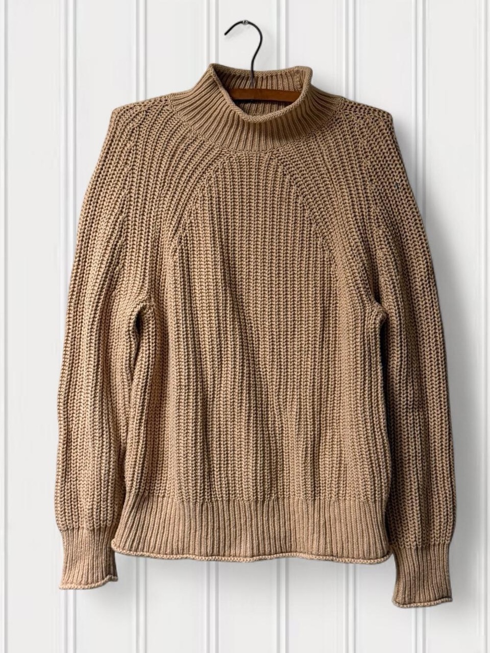 J. Crew Camel Brown Ribbed Roll neck Sweater relaxed fit fisherman preppy